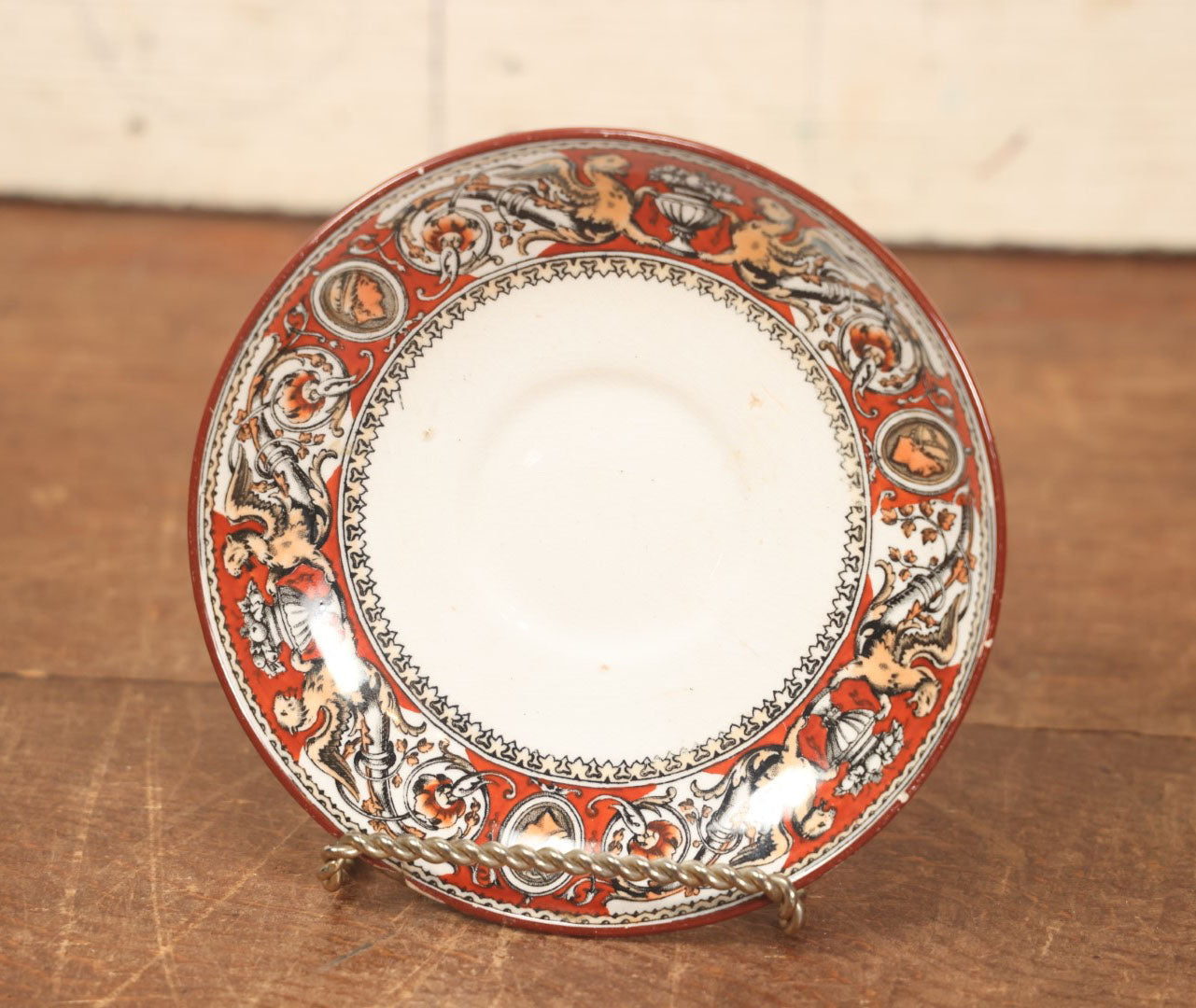 Lot 075 - Antique Gryffin Small Plate, Minton, England, Florentine Pattern, Circa 1870