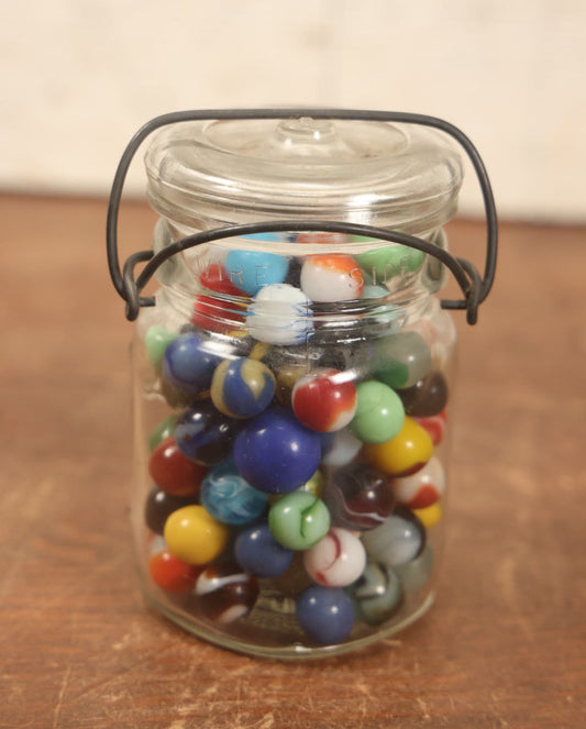 Lot 077 - Ball Ideal Mason Jar Full Of Various Assorted Vintage And Antique Marbles