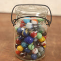 Lot 077 - Ball Ideal Mason Jar Full Of Various Assorted Vintage And Antique Marbles