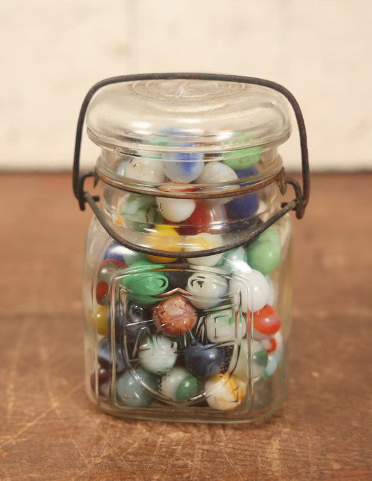 Lot 078 - Acme Mason Jar Full Of Various Assorted Vintage And Antique Marbles