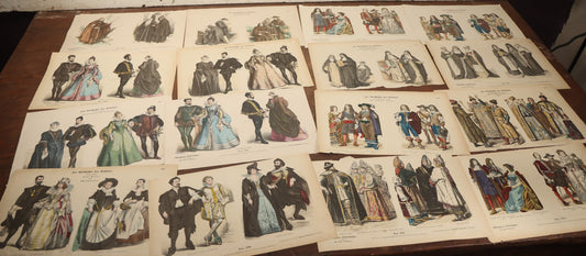 Lot 085 - Grouping Of Sixteen Antique German Hand Colored Lithograph Fashion Prints, From A Book, Including Nuns, Friars, And More, Note Various Wear And Tear