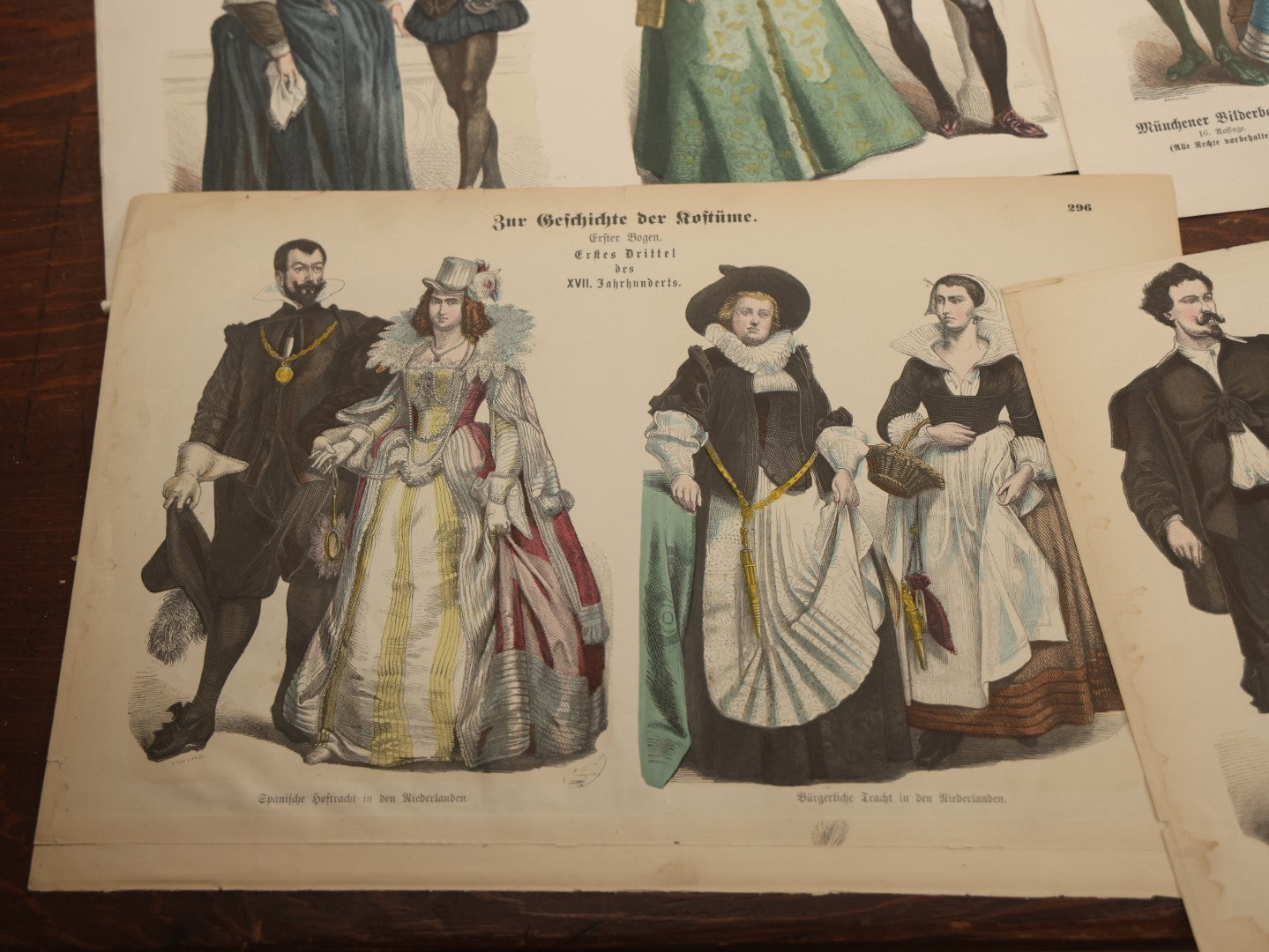 Lot 085 - Grouping Of Sixteen Antique German Hand Colored Lithograph Fashion Prints, From A Book, Including Nuns, Friars, And More, Note Various Wear And Tear