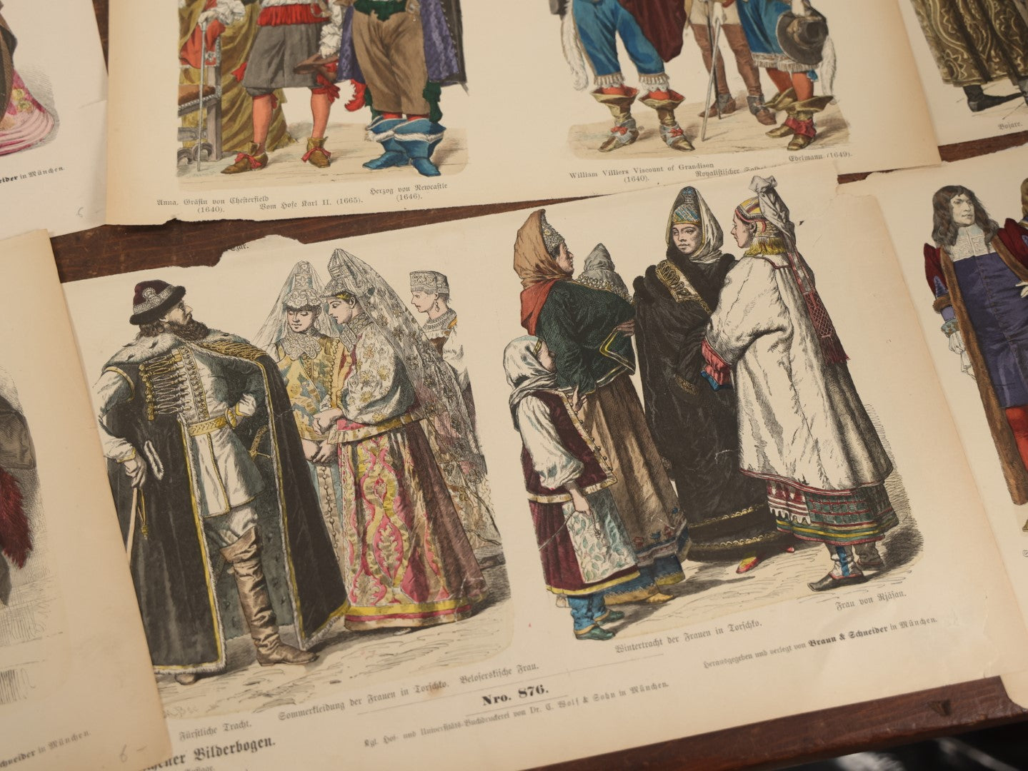 Lot 085 - Grouping Of Sixteen Antique German Hand Colored Lithograph Fashion Prints, From A Book, Including Nuns, Friars, And More, Note Various Wear And Tear