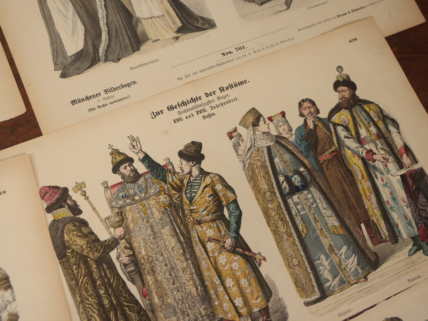 Lot 085 - Grouping Of Sixteen Antique German Hand Colored Lithograph Fashion Prints, From A Book, Including Nuns, Friars, And More, Note Various Wear And Tear