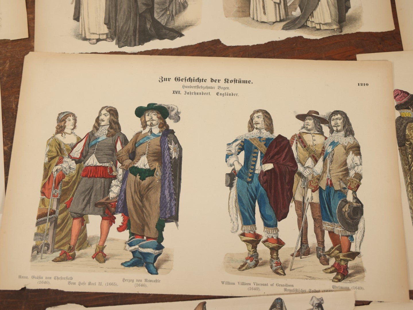 Lot 085 - Grouping Of Sixteen Antique German Hand Colored Lithograph Fashion Prints, From A Book, Including Nuns, Friars, And More, Note Various Wear And Tear