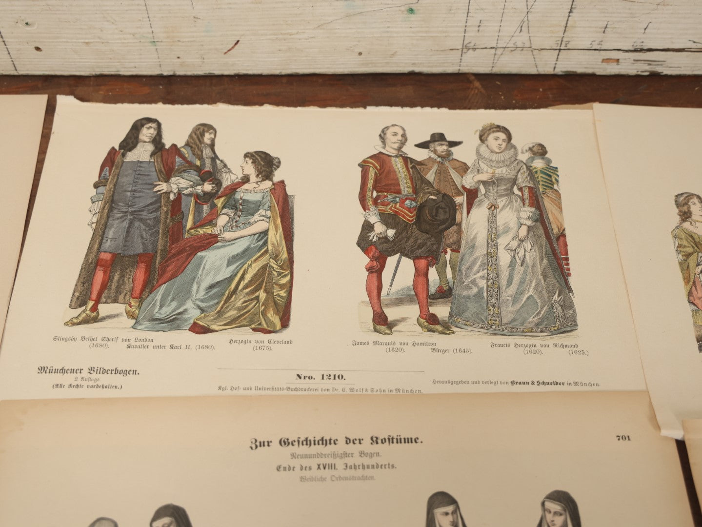 Lot 085 - Grouping Of Sixteen Antique German Hand Colored Lithograph Fashion Prints, From A Book, Including Nuns, Friars, And More, Note Various Wear And Tear