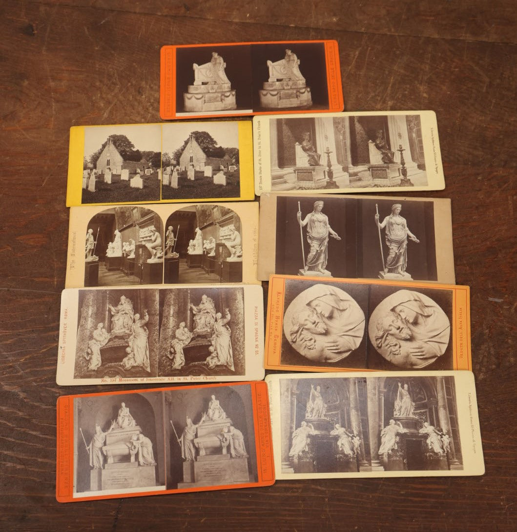 Lot 086 - Grouping Of Nine Antique Stereograph Cards, Including Graveyard And Various Marble Sculptures