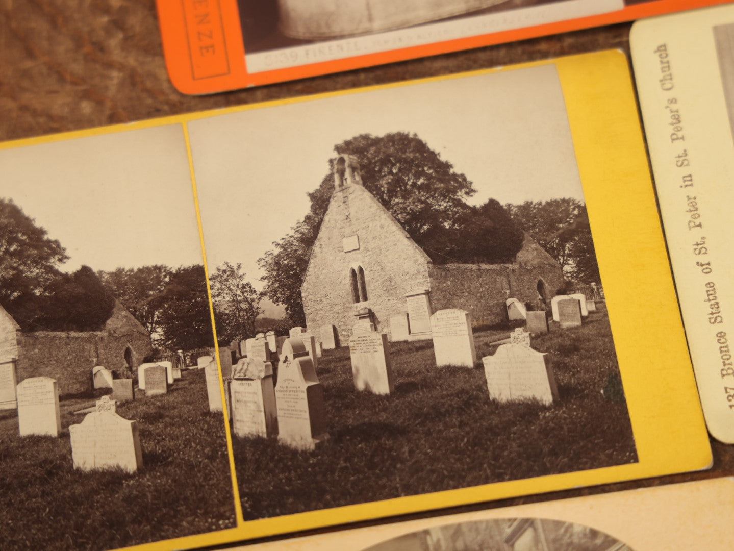 Lot 086 - Grouping Of Nine Antique Stereograph Cards, Including Graveyard And Various Marble Sculptures