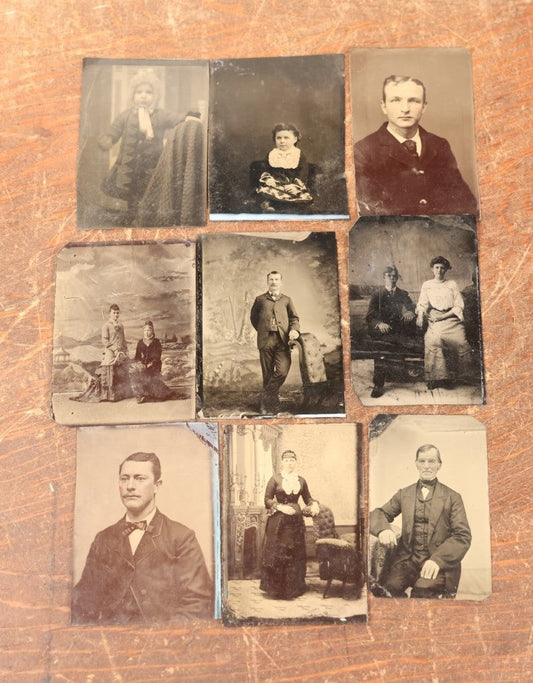 Lot 087 - Grouping Of Nine Antique Tintype Photographs Of Children, Women, And Men