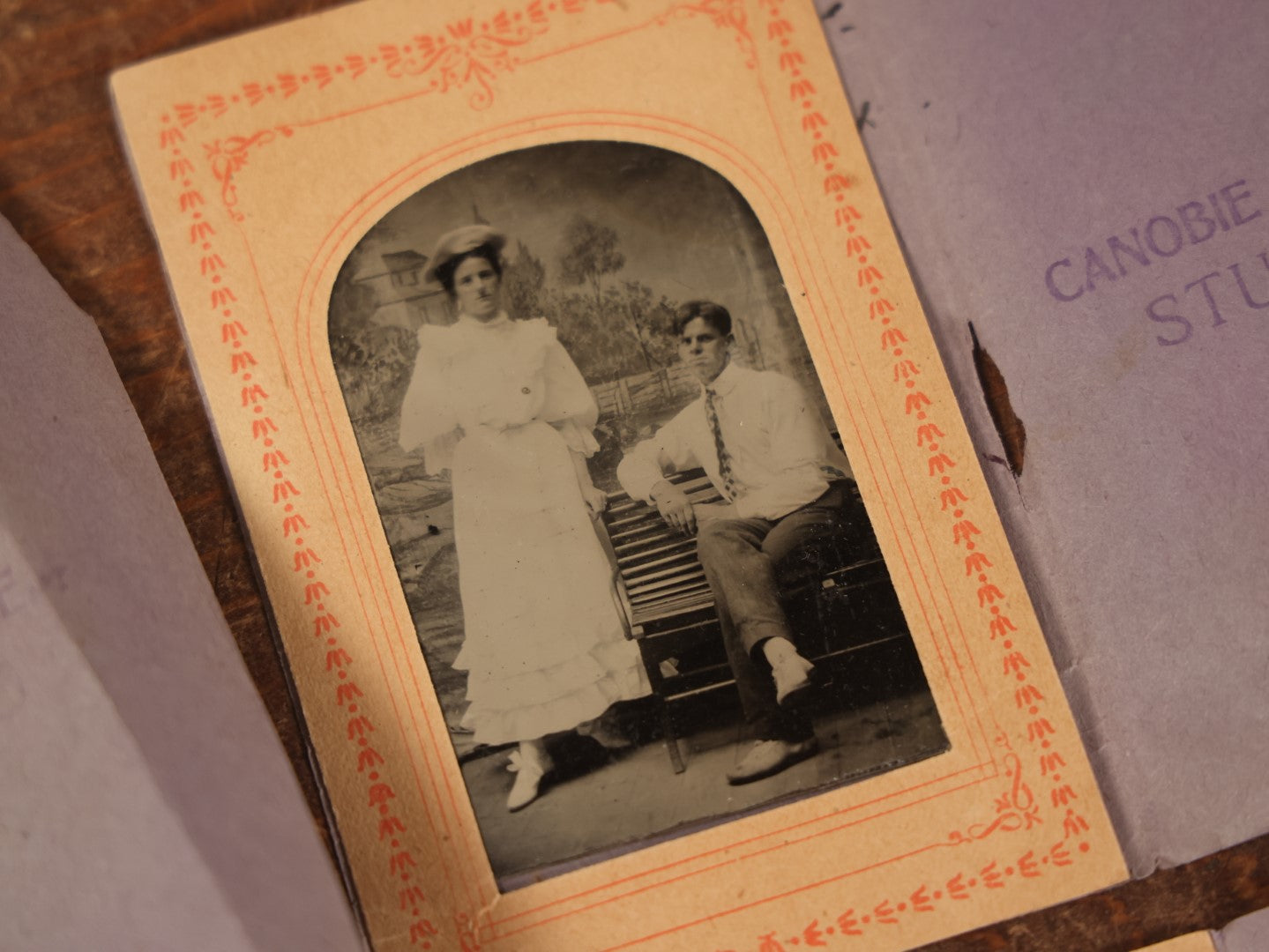 Lot 088 - Grouping Of Four Duplicate Tintypes Of Couple In Paper Folders From Canobie Lake Studio, New Hampshire