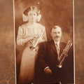 Lot 090 - Single Paper Snapshot Photo Of Father And Daughter Trumpet Players