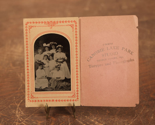 Lot 093 - Single Tintype Photo, Eight Women Outside In White Dresses, In Folder From Canobie Lake Park Studio, George Lemire, Manager, Salem, New Hampshire