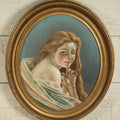 Lot 001 - Oversized Pastel Painting Of An Enigmatic Blonde Woman, Likely Based On Another Artwork, In Oval Gilt Frame - 26" x 30"