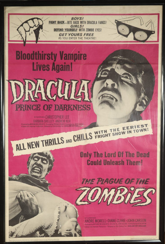 Lot 002 - Vintage Dracula Prince Of Darkness Movie Poster Featuring Christopher Lee, "The Plague Of The Zombies," Original 1966 Twentieth Century Fox Poster - 27" x 40" - See Shipping Note