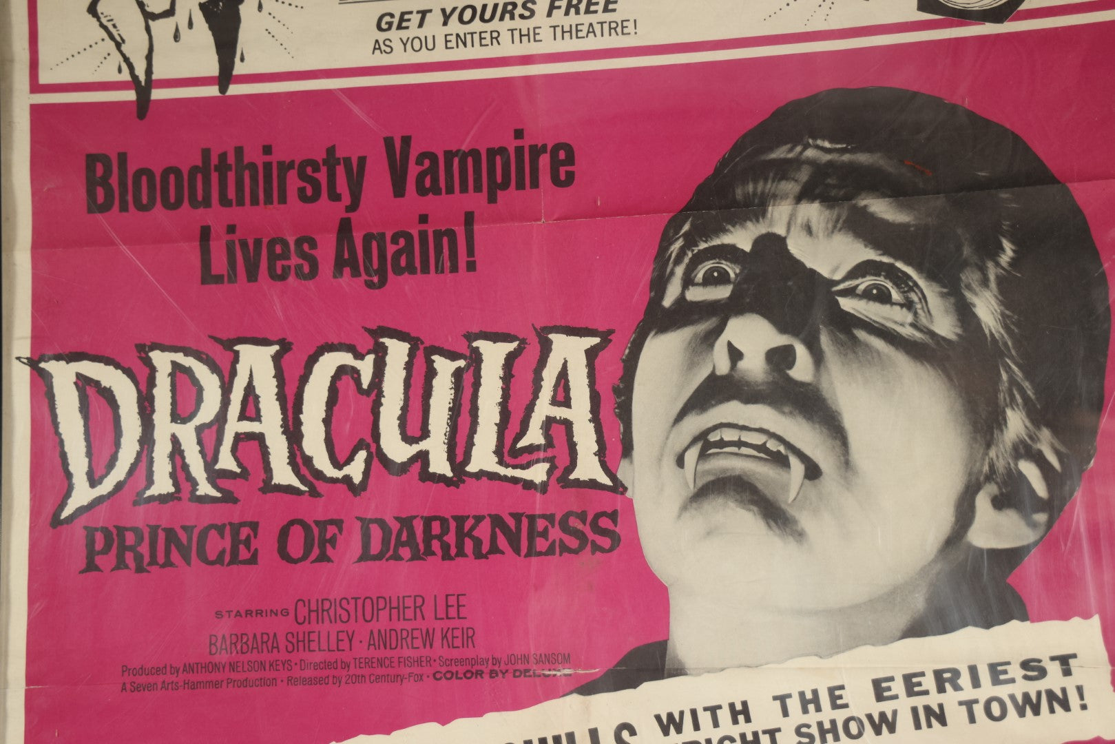 Lot 002 - Vintage Dracula Prince Of Darkness Movie Poster Featuring Christopher Lee, "The Plague Of The Zombies," Original 1966 Twentieth Century Fox Poster - 27" x 40" - See Shipping Note