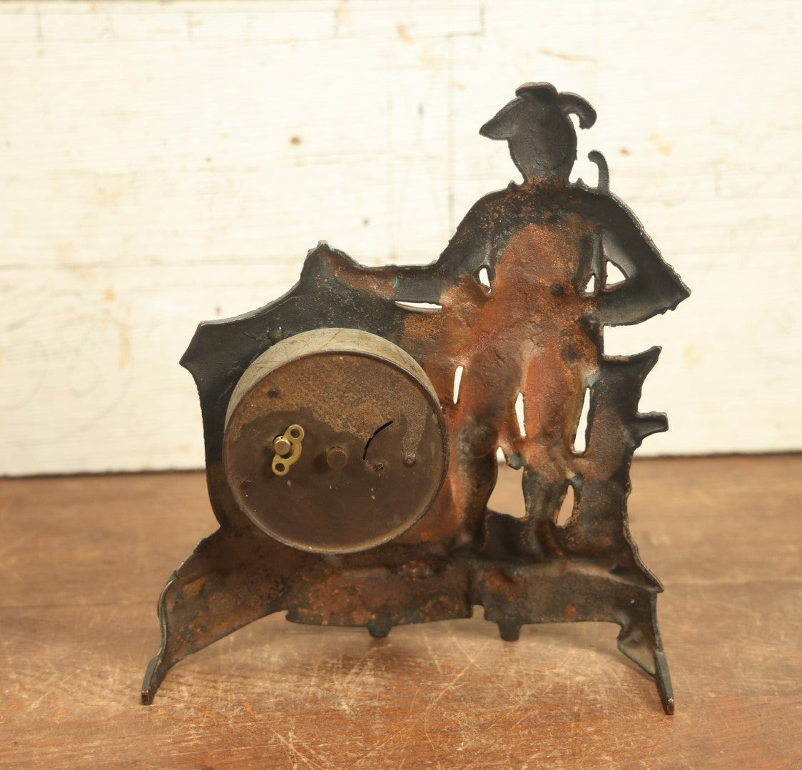 Lot 006 - Antique Brotherhood Of American Yeoman Fraternal Figural Cast Metal Clock With Knight