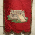 Lot 009 - Antique Independent Order Of Odd Fellows I.O.O.F. Hand Painted Encampment Banner - Fire Altar On Red  Background - 18" x 23"