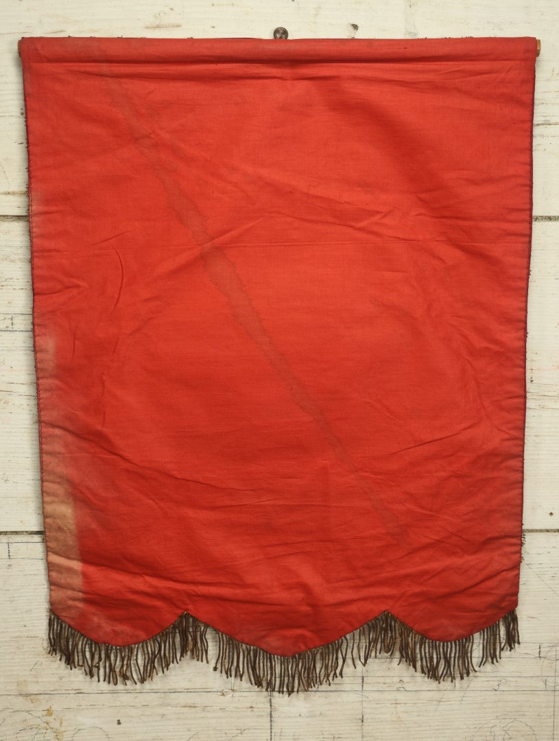 Lot 009 - Antique Independent Order Of Odd Fellows I.O.O.F. Hand Painted Encampment Banner - Fire Altar On Red  Background - 18" x 23"