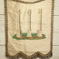 Lot 010 - Antique Independent Order Of Odd Fellows I.O.O.F. Hand Painted Encampment Banner - Three Pillars Of Knowledge On White Background - 18" x 23"