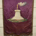 Lot 011 - Antique Independent Order Of Odd Fellows I.O.O.F. Hand Painted Encampment Banner - Pedestal With Fire On Purple Background - 18" x 23"