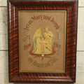 Lot 012 - Antique Celluloid Jesus, Mary, And Joseph Holy Family Art Work With Embroidered Punchwork In Frame - 17-1/2" x 21-3/4"
