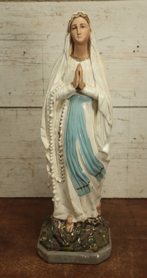 Lot 014 - Vintage Chalkware Praying Virgin Mary Statue, Various Wear And Chipping - 23" Tall