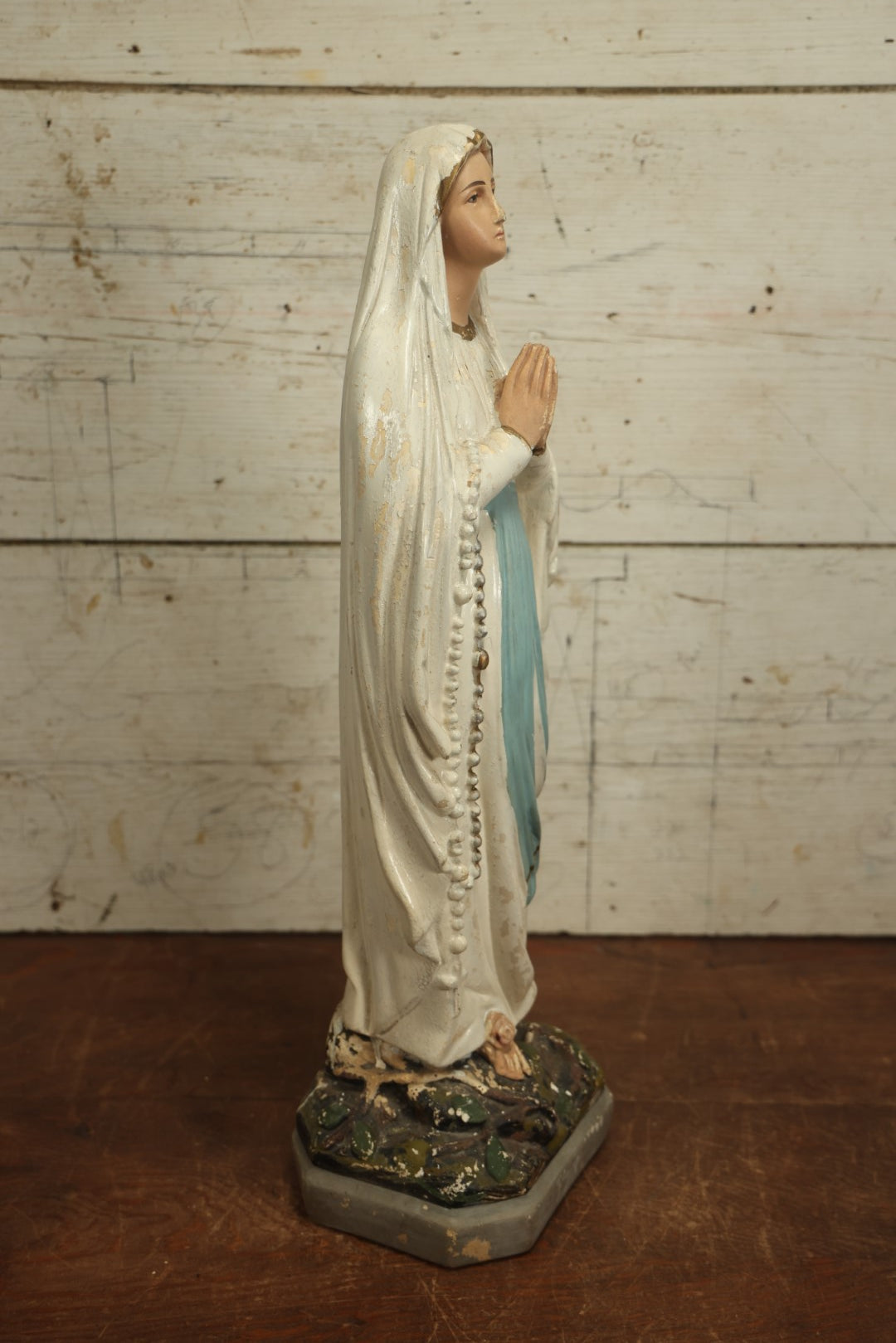 Lot 014 - Vintage Chalkware Praying Virgin Mary Statue, Various Wear And Chipping - 23" Tall