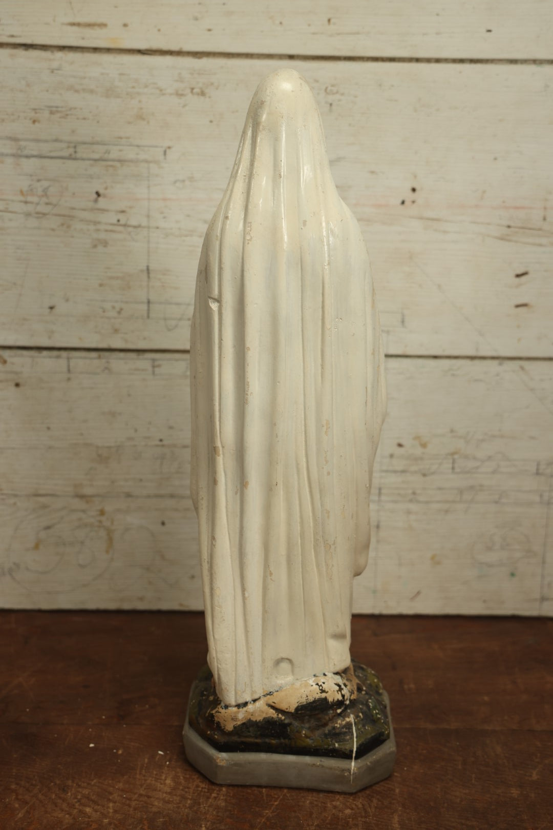 Lot 014 - Vintage Chalkware Praying Virgin Mary Statue, Various Wear And Chipping - 23" Tall