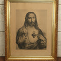 Lot 016 - Antique Sacred Heart Of Jesus Large Engraving In Frame After Painting By Grellet - 22" x 27"