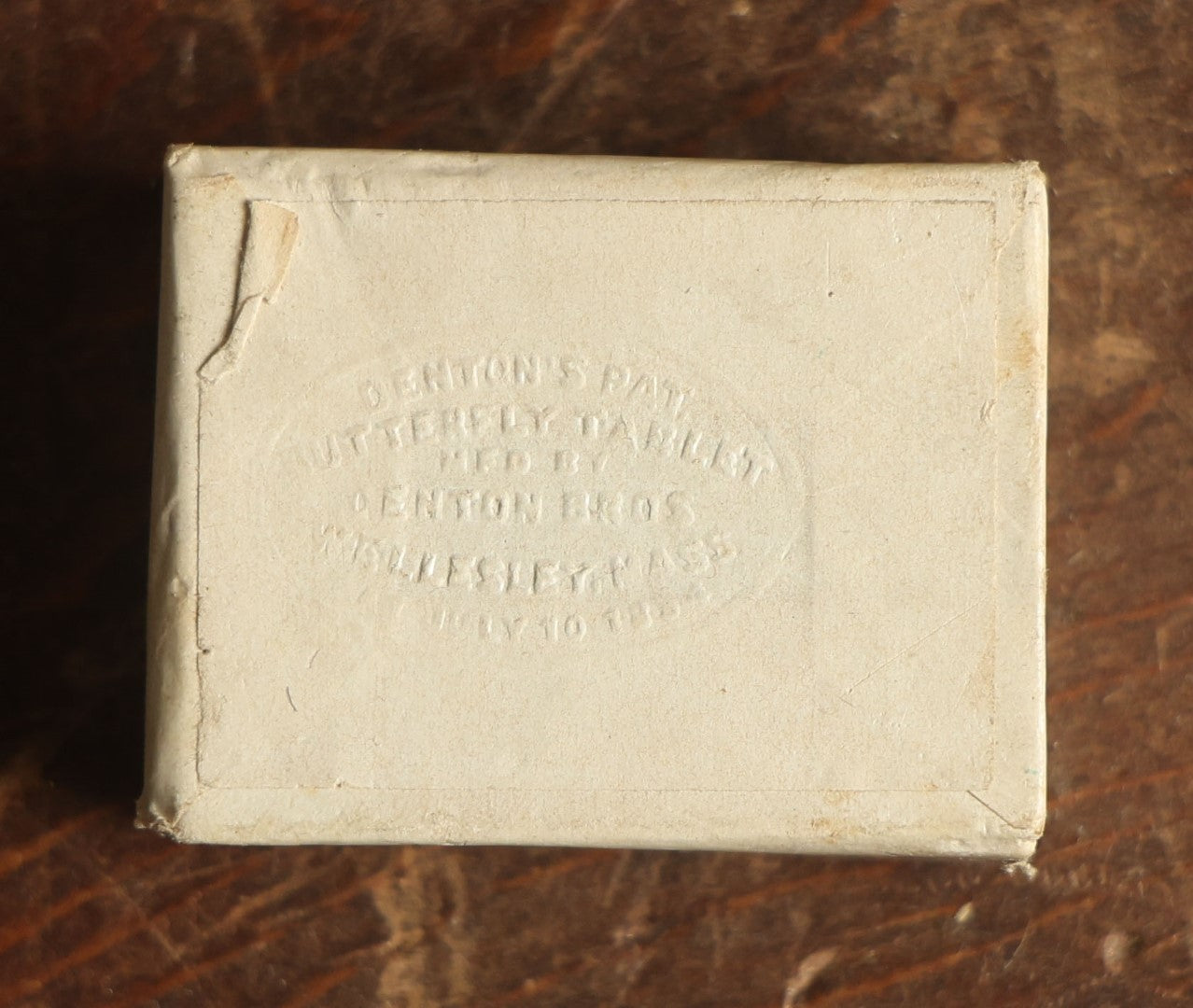 Lot 036 - Antique Unknown White Moth Variety Slabbed Preparation, Denton Bros Patented Butterfly Tablet, Wellesley, Massachusetts, Copyright 1894 - 1-5/8" x 1-1/4" 