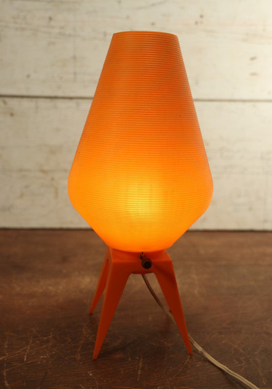 Lot 048 - Vintage Mid-Century Modern Beehive Accent Lamp, Blow Mold Plastic, Orange Color, With Four Foot Plastic Orange Base, 15-1/2" Tall