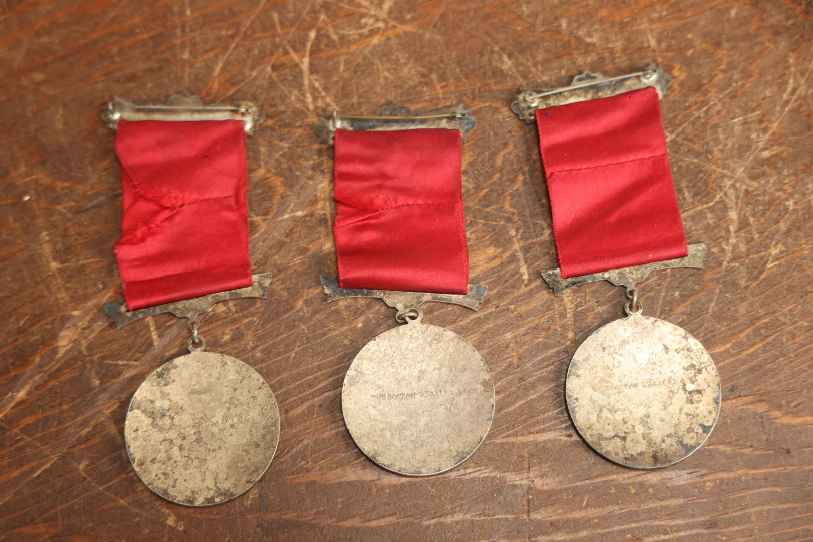 Lot 061 - Grouping Of Three Antique Ancient Order Of United Workmen A.O.U.M. Ribbons And Medallions, Wacantuck Lodge No 191, Uxbridge, Massachusetts, C.H.P., By The Boston Regalia Company