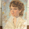 Lot 063 - Vintage Impressionist Portrait Painting On Board Of Brunette Woman With Gold Earring And White Shirt, 14" x 18"