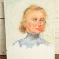 Lot 064 - Vintage Impressionist Portrait Painting On Board Of Older Blonde Woman With Blue Shirt, 14" x 18"