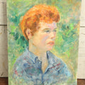 Lot 065 - Vintage Impressionist Portrait Painting On Board Of A Red Headed Young Man With Blue Shirt, 14" x 18"