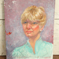 Lot 067 - Vintage Impressionist Portrait Painting On Board Of Blonde Woman With Short Hair And A Light Blue Shirt, 14" x 18"