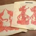 Lot 071 - Pair Of Vintage Thai Buddhist Temple Rubbings Of Dancers, Red On Rice Paper