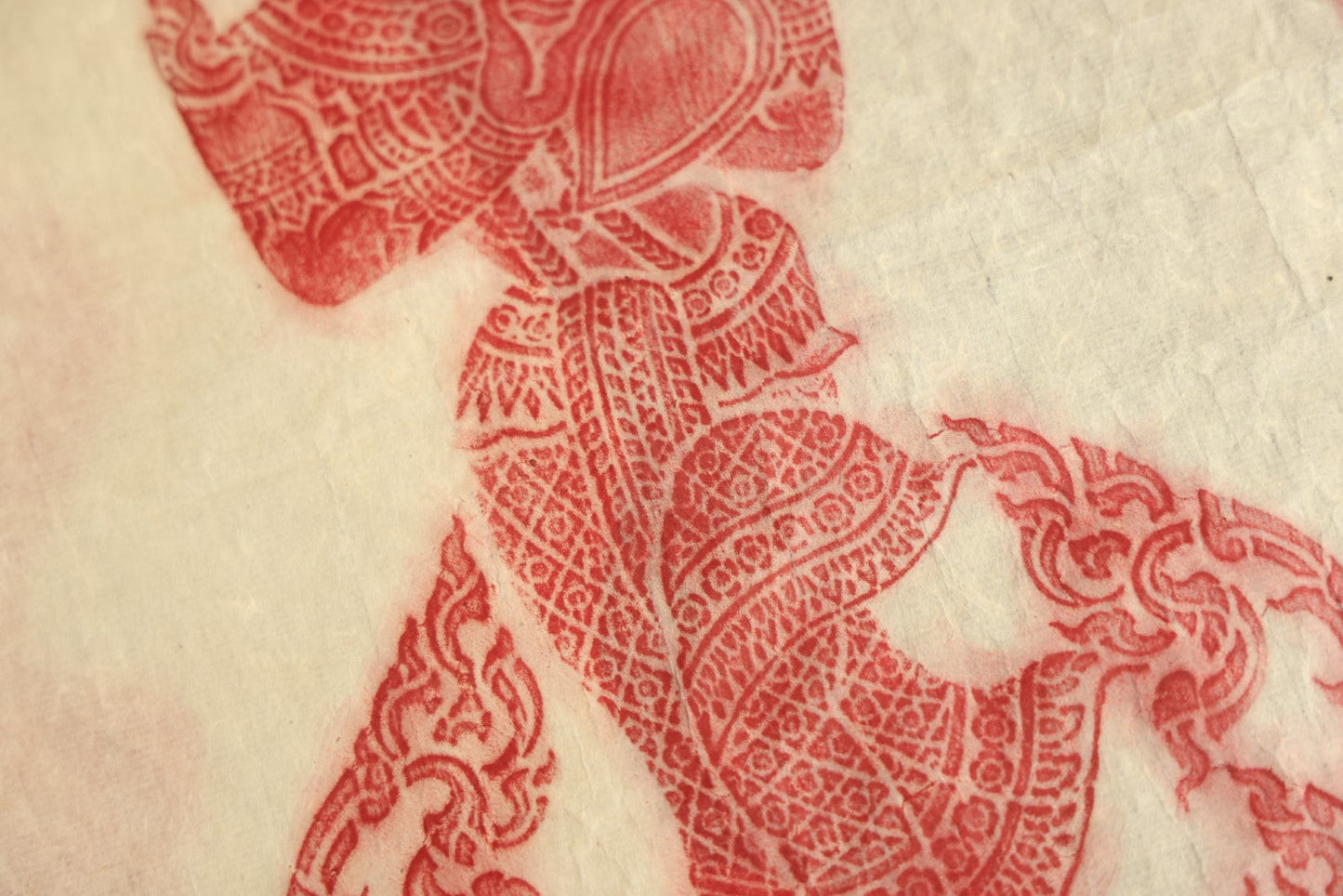 Lot 071 - Pair Of Vintage Thai Buddhist Temple Rubbings Of Dancers, Red On Rice Paper