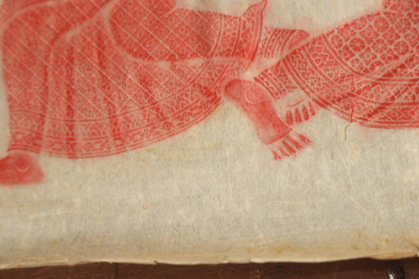 Lot 071 - Pair Of Vintage Thai Buddhist Temple Rubbings Of Dancers, Red On Rice Paper