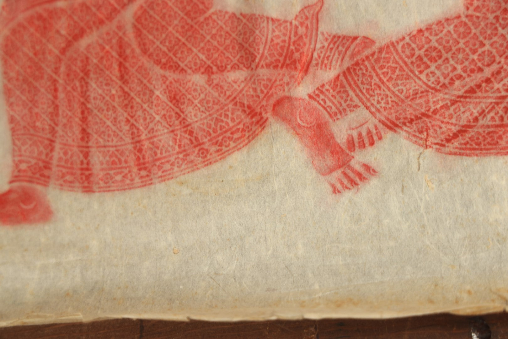 Lot 071 - Pair Of Vintage Thai Buddhist Temple Rubbings Of Dancers, Red On Rice Paper