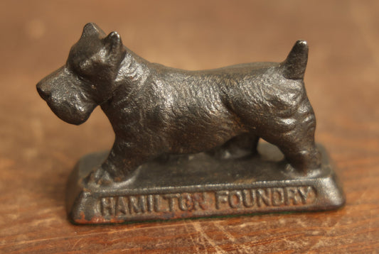 Lot 074 - Vintage Hamilton Foundry Cast Scottie Dog Paperweight Advertisement, "Quality Castings"