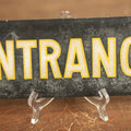 Lot 075 - Vintage Tin Entrance Sign, White Smaltz Lettering With Yellow Outline, Black Background, Note Wear