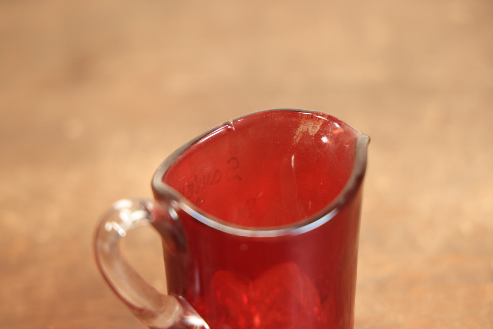 Lot 080 - Antique E.A.P.G. Early American Pattern Glass Red And Clear Syrup Or Creamer, Souvenir Of Friendship, Wisconsin