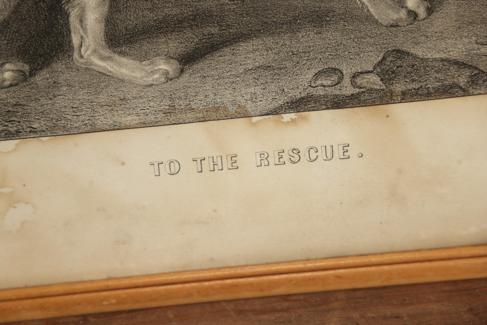 Lot 090 - Antique Dog Print, "To The Rescue" Published By Currier And Ives, Dog About To Rescue Drowning Child, Beach Scene, In Frame, Note Water Damage, Wear