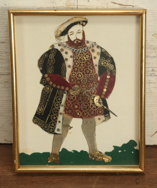 Lot 091 - Vintage Steampunk Mixed Media King Henry VIII Portrait, Note Frame Issues