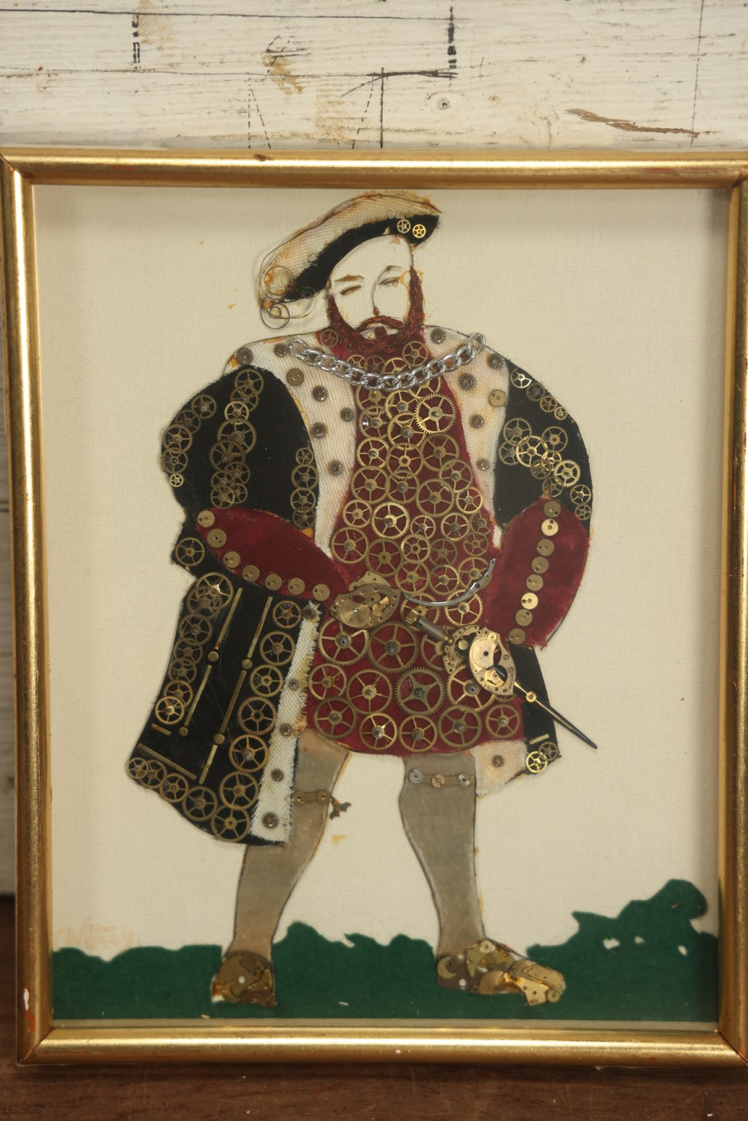 Lot 091 - Vintage Steampunk Mixed Media King Henry VIII Portrait, Note Frame Issues