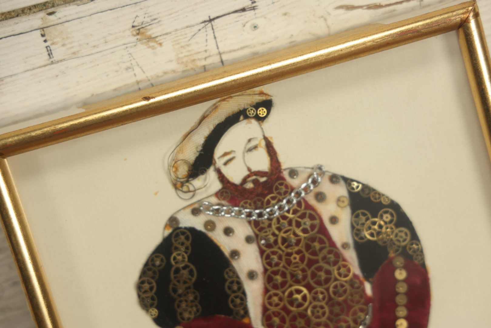 Lot 091 - Vintage Steampunk Mixed Media King Henry VIII Portrait, Note Frame Issues