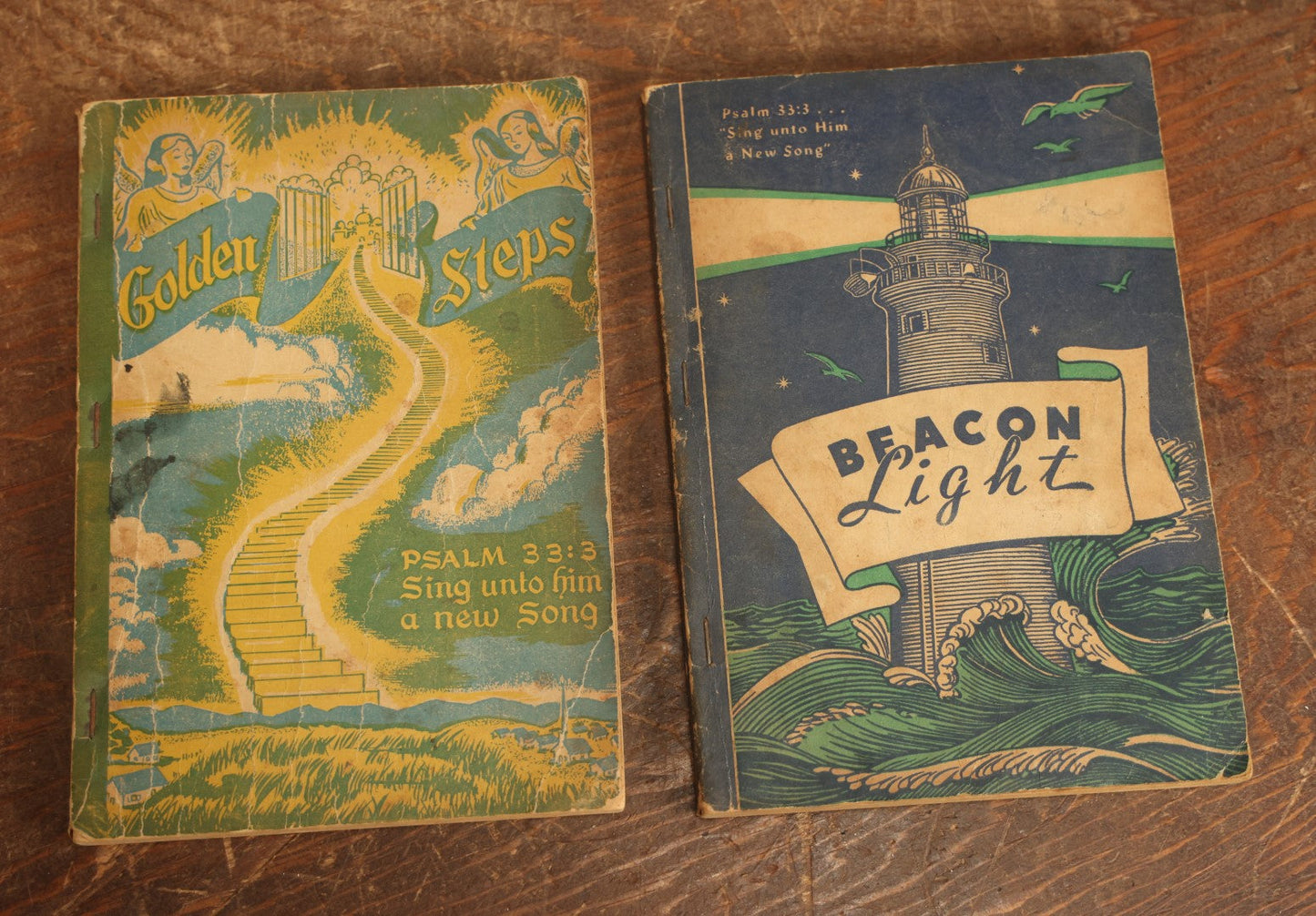 Lot 092 - Pair Of Vintage 1940s Psalm And Hymn Books, Paperback, "Golden Steps" And "Beacon Of Light"