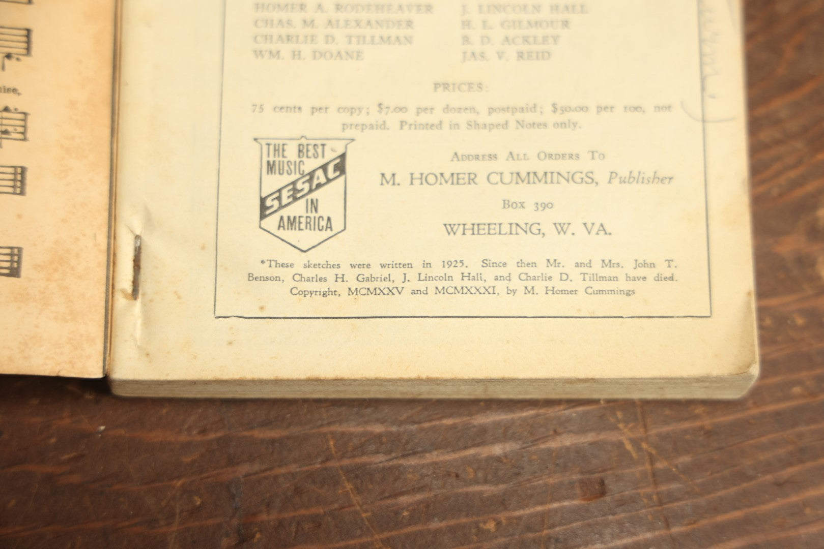 Lot 093 - Antique Religious Music Book "Choice Collections" By M. Homer Cummings, Publisher, Compliments Of Reger Funeral Home And Ambulance Service, Huntington, West Virginia, Circa 1930