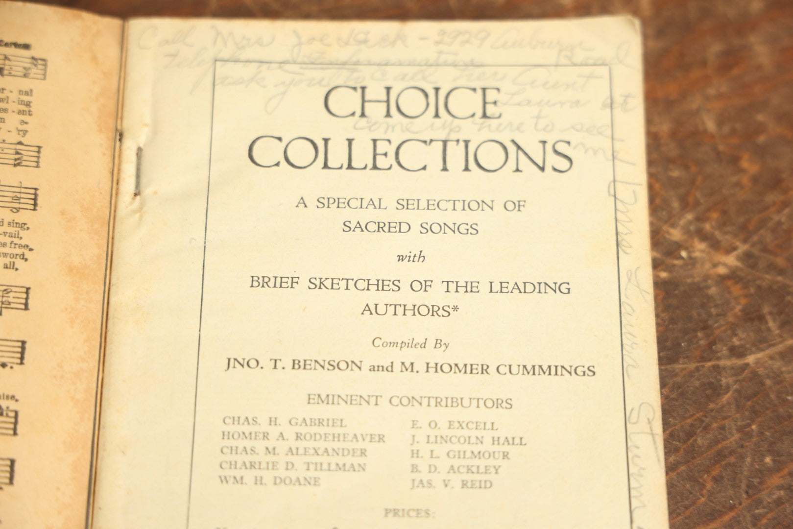 Lot 093 - Antique Religious Music Book "Choice Collections" By M. Homer Cummings, Publisher, Compliments Of Reger Funeral Home And Ambulance Service, Huntington, West Virginia, Circa 1930